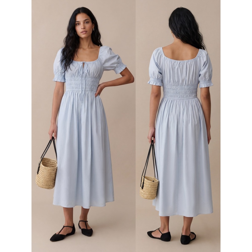 NWT Sorella Fenella Cotton Midi Dress‎ in Blue - Size Medium